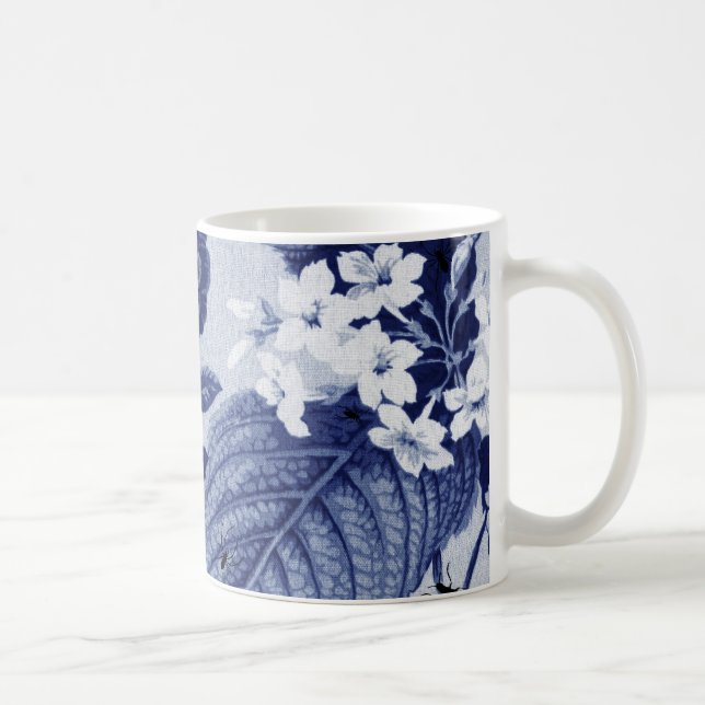 Indigo-Blau-Vintages botanisches u. Wanzen Kaffeetasse (Rechts)