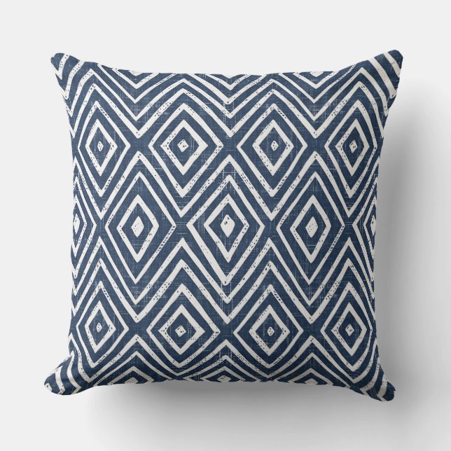 Indigo Blau & Weiß Geometrisches Kissen (Vorderseite)