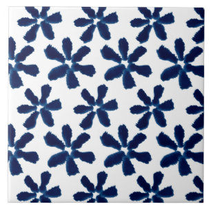 Indigo Blau Weiße Wasserfarbe Tinten Blumenmuster Fliese