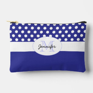 Indigo blau Weißer Polka Punkt Retromuster Monogra Zubehörtasche
