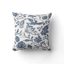 Indigo-Blau Woodblock Blumenkissen
