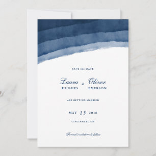 Indigo Blaue Aquarell-Einladung zur Hochzeit Save The Date