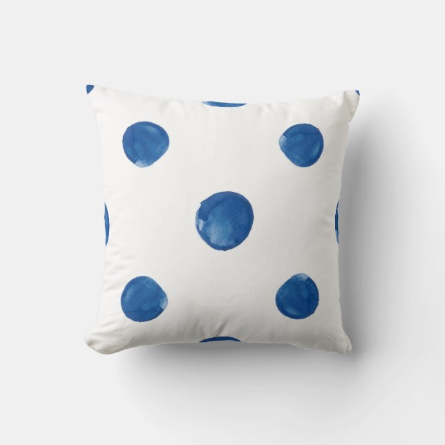 Indigo-blaue Aquarellpolka dots shibori Muster Kissen (Vorderseite)