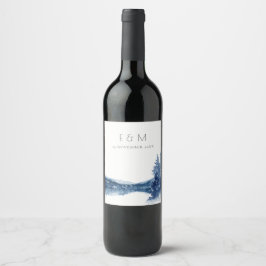 INDIGO BLAUE BERGSEE MONOGRAM WEDD WEINETIKETT