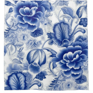Indigo blaue Blumen Duschvorhang