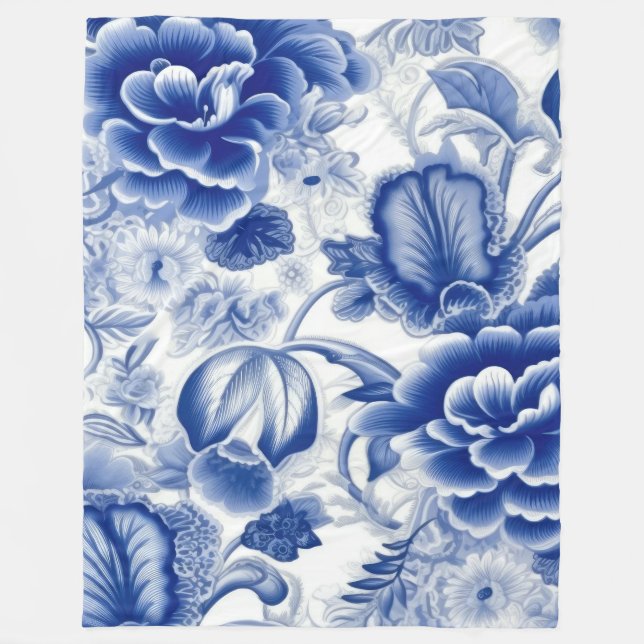Indigo blaue Blumen Fleecedecke (Vorderseite)