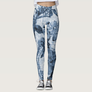 Indigo-blaues Schwarz- u. weißes Vintages Leggings