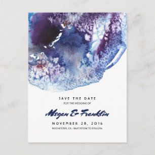 Indigo-Blauwatercolor-Kristalle Save the Date Ankündigungspostkarte