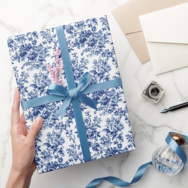 Indigo Blossom Toile Geschenkpapier (Schenken)