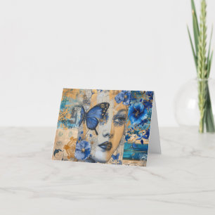 Indigo Blue Abstrait Art Collage carte de note bla