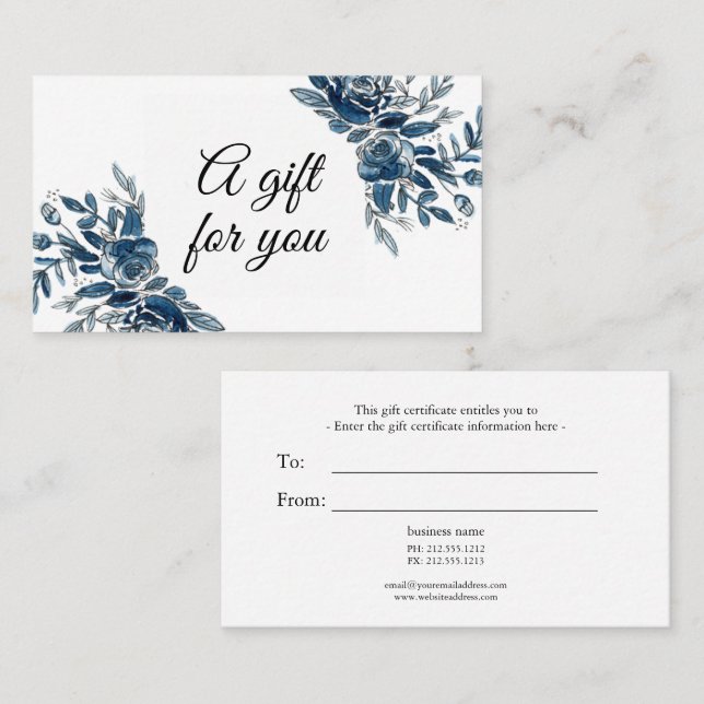 Indigo Blue Aquarell Geschenkkarte Visitenkarte (Vorne/Hinten)