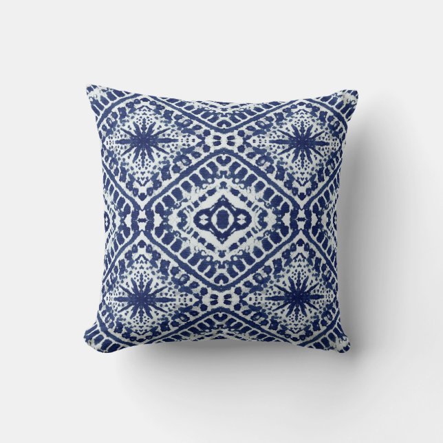 Indigo Blue Batik Shibori asiatisches japanisches  Kissen (Vorderseite)