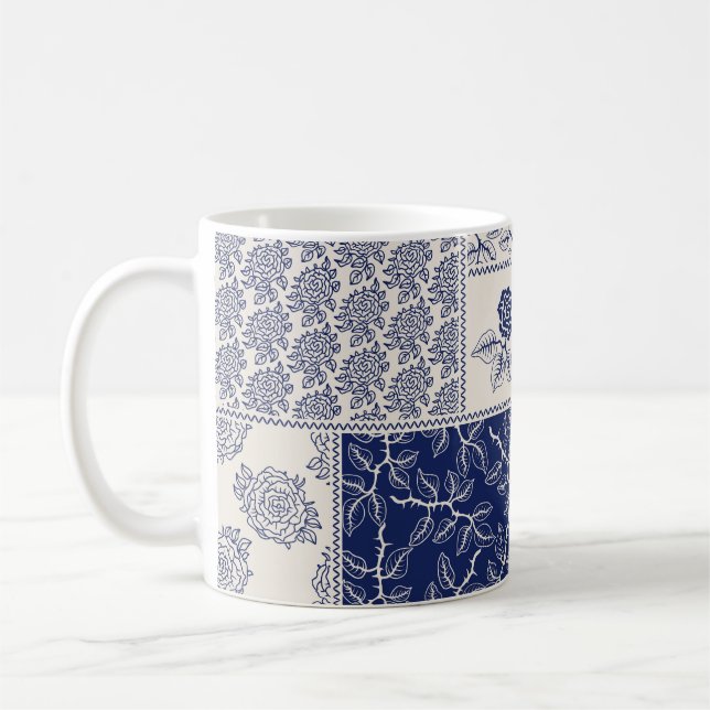 Indigo Blue Beige Floral Patchwork Kaffeetasse (Links)