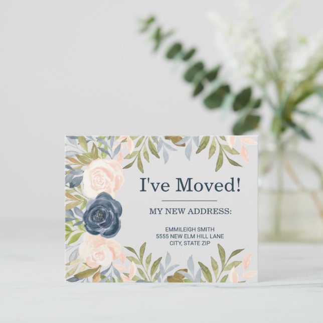 Indigo Blue Blush Pink ändern Adresse Postkarte (Stehend Vorderseite)