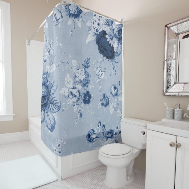 Indigo Blue Botanical Floral Toile No.4 Duschvorhang (Beispiel)