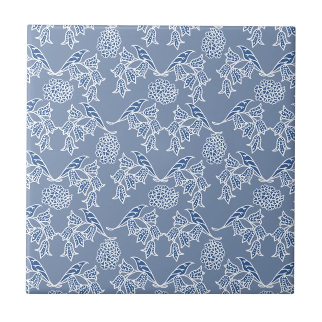 Indigo Blue Ethnic Floral Print Keramik Tile Fliese (Vorderseite)