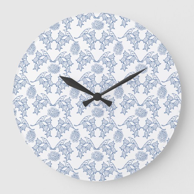 Indigo Blue Ethnic Floral Print Round Wall Horloge (Recto)