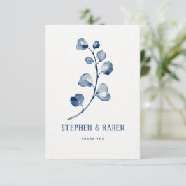 Indigo Blue Eucalyptus Elegant Wedding Vielen Dank Dankeskarte