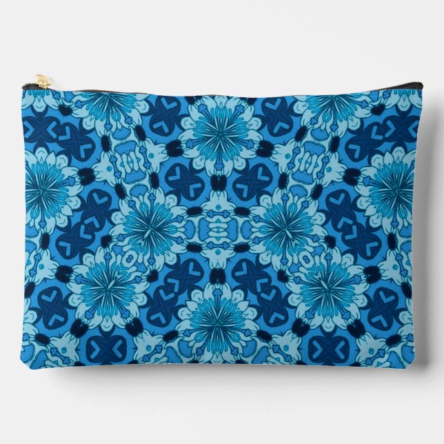 Indigo Blue Floral Chinesisches Fliesenmuster Zubehörtasche (Vorderseite)