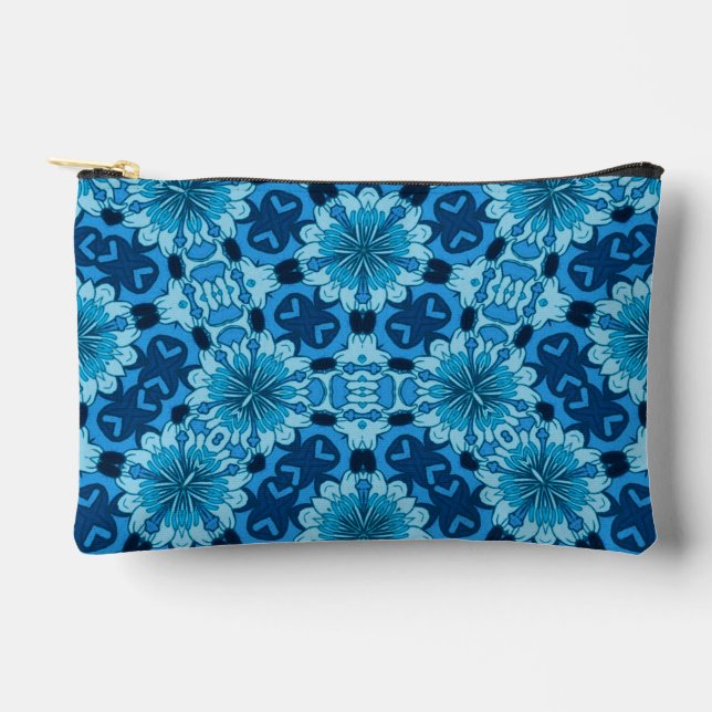 Indigo Blue Floral Chinesisches Fliesenmuster Zubehörtasche (Vorderseite)