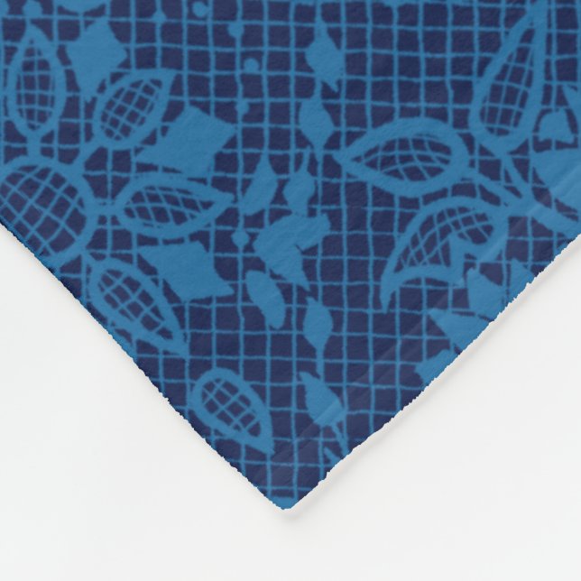 Indigo Blue Floral Imitate Spitzen Muster Fleecedecke (Ecke)