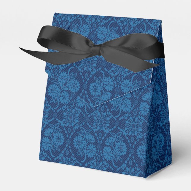 Indigo Blue Floral Imitate Spitzen Muster Geschenkschachtel (Vorderseite)