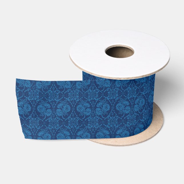 Indigo Blue Floral Imitate Spitzen Muster Satinband (Spule)