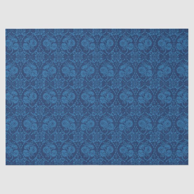 Indigo Blue Floral Imitate Spitzen Muster Seidenpapier (Vorderseite)