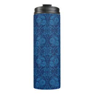 Indigo Blue Floral Imitate Spitzen Muster Thermosbecher
