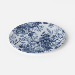 Indigo Blue Floral Toile Nr. 3 Pappteller
