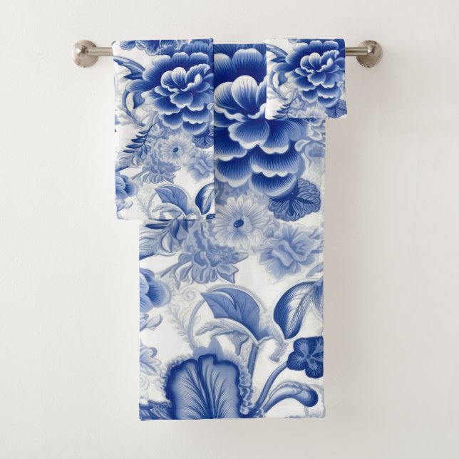 Indigo Blue Flowers Badhandtuch Set (Insitu)
