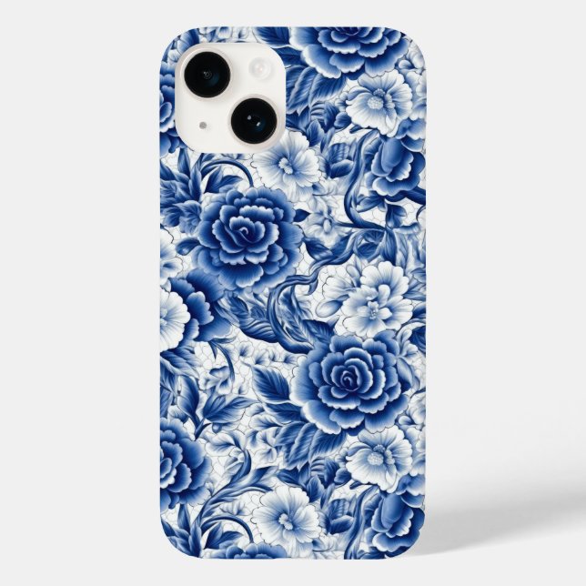 Indigo Blue Flowers Case-Mate iPhone 14 Hülle (Rückseite)