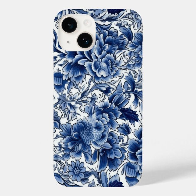 Indigo Blue Flowers Case-Mate iPhone 14 Hülle (Rückseite)