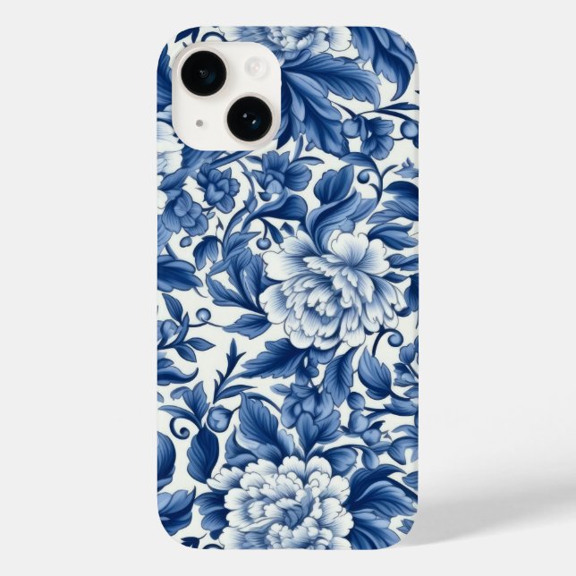 Indigo Blue Flowers Case-Mate iPhone 14 Hülle (Rückseite)