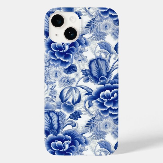 Indigo Blue Flowers Case-Mate iPhone 14 Hülle (Rückseite)
