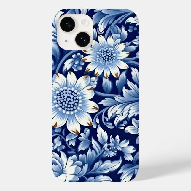 Indigo Blue Flowers Case-Mate iPhone 14 Hülle (Rückseite)