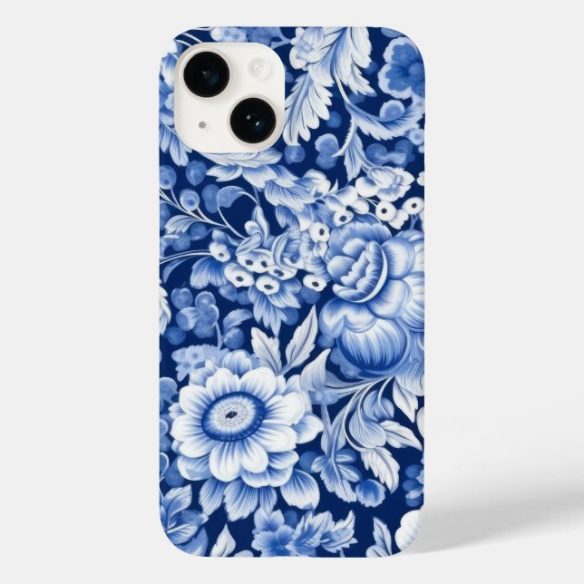 Indigo Blue Flowers Case-Mate iPhone 14 Hülle (Rückseite)