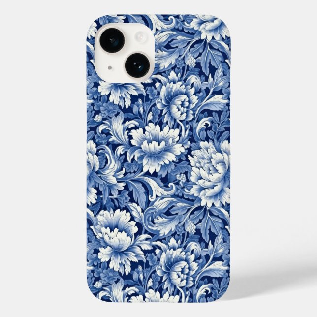 Indigo Blue Flowers Case-Mate iPhone 14 Hülle (Rückseite)