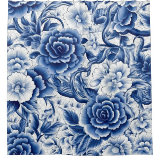 Indigo Blue Flowers Duschvorhang