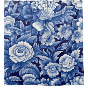 Indigo Blue Flowers Duschvorhang