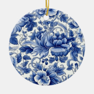 Indigo Blue Flowers Keramik Ornament