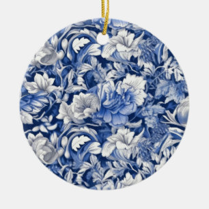 Indigo Blue Flowers Keramik Ornament