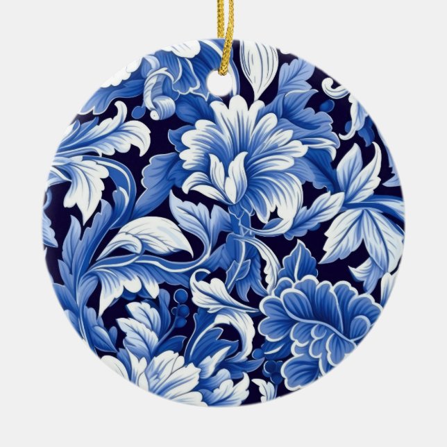 Indigo Blue Flowers Keramik Ornament (Vorne)