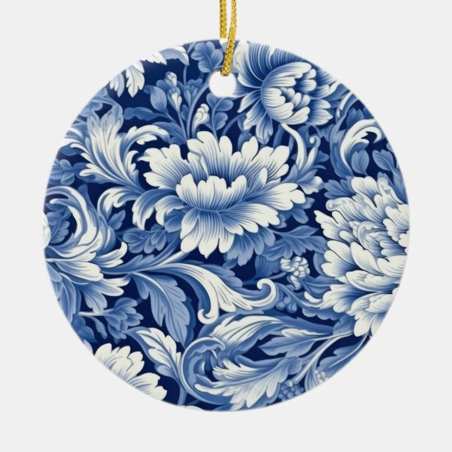 Indigo Blue Flowers Keramik Ornament (Vorne)