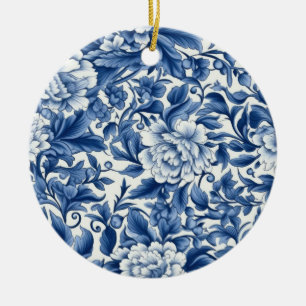 Indigo Blue Flowers Keramik Ornament
