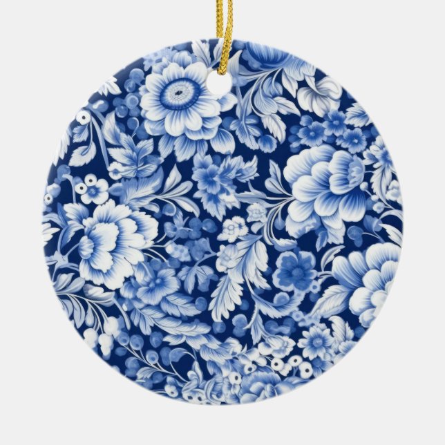 Indigo Blue Flowers Keramik Ornament (Vorne)