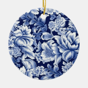 Indigo Blue Flowers Keramik Ornament