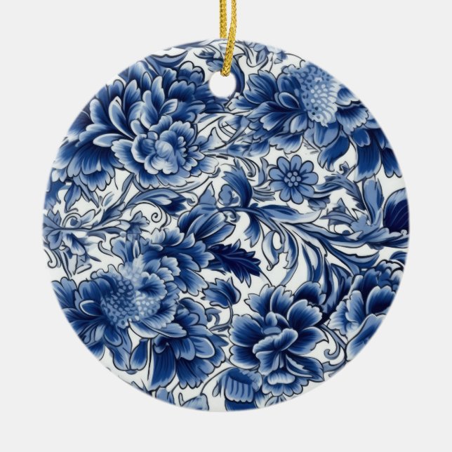 Indigo Blue Flowers Keramik Ornament (Vorne)