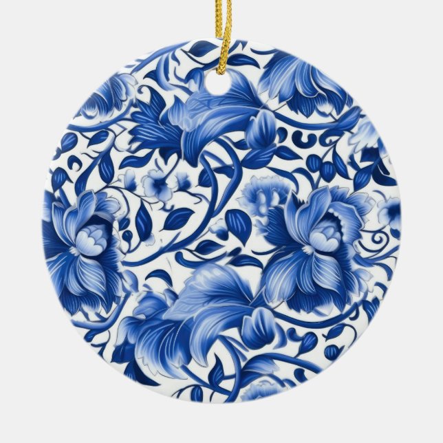 Indigo Blue Flowers Keramik Ornament (Vorne)