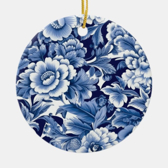 Indigo Blue Flowers Keramik Ornament (Vorne)